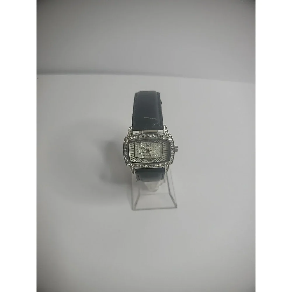 Vintage NY&CO Wristwatch Watch Silver Tone Sparkle Black Band Jewelry